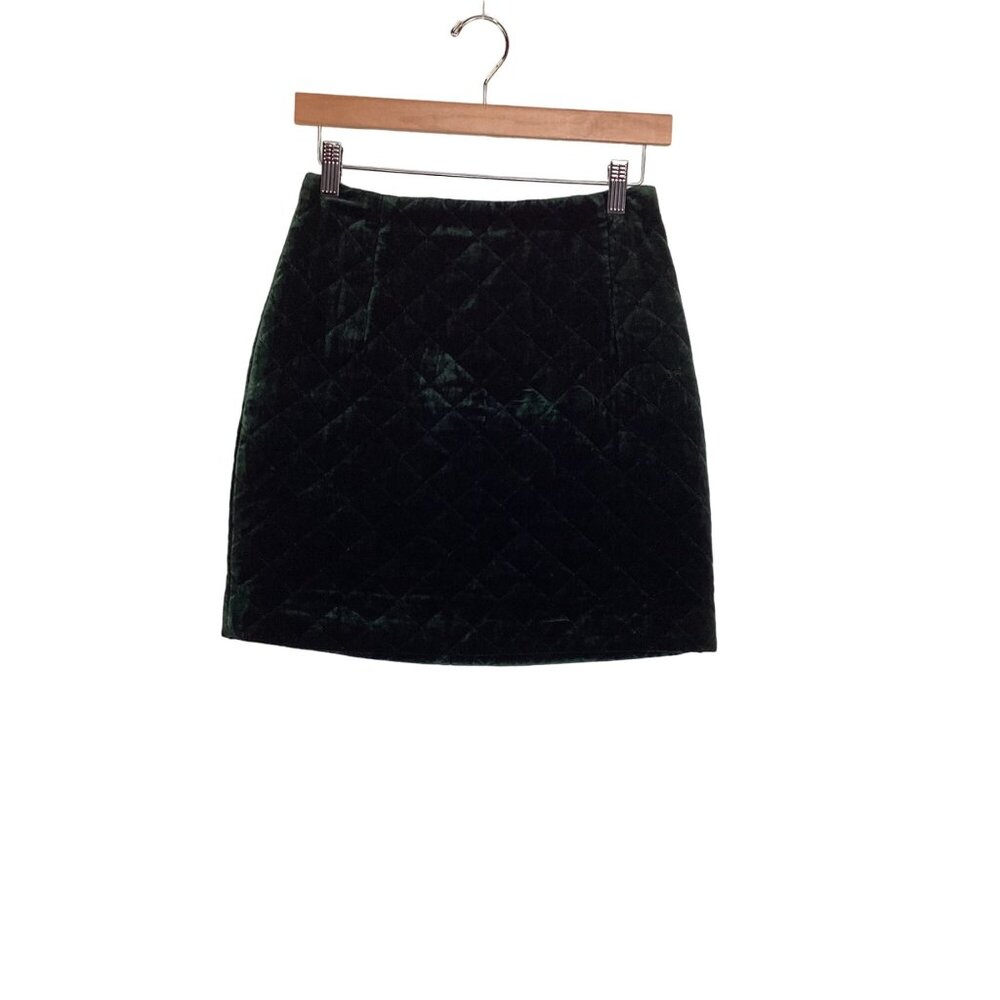 Sandro‎ Quilted Skirt Size 2 Quilted Green Velvet Mini Viscose & Silk Blend - Picture 5 of 12